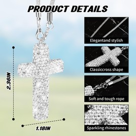Waaqkid 2 PCS Bling Jesus Cross for Car, Crystal Rhinestone Rear View Mirror Accessories Car Charm, Colgantes para Carros