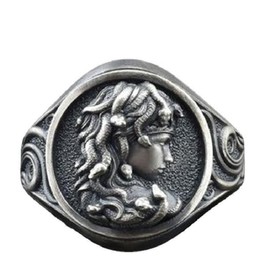 Signet Rings for Men, Statement Goth Greek Mythology Medusa Pattern Rings Unique Vintage Totem Chunky Rings for Teen Boys Holiday Jewelry Gifts (Size7)