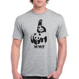 DIRTYRAGZ Men's WWF Funny Panda Bear Wrestling T Shirt L Heather Grey