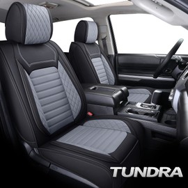 Aierxuan Truck Seat Covers Compatible with Toyota Tundra Pickup Custom Fit 2008-2026 Crewmax Double Cab Waterproof Leather Airbag Compatible Cushions(2 PCS Front/Black-Grey)