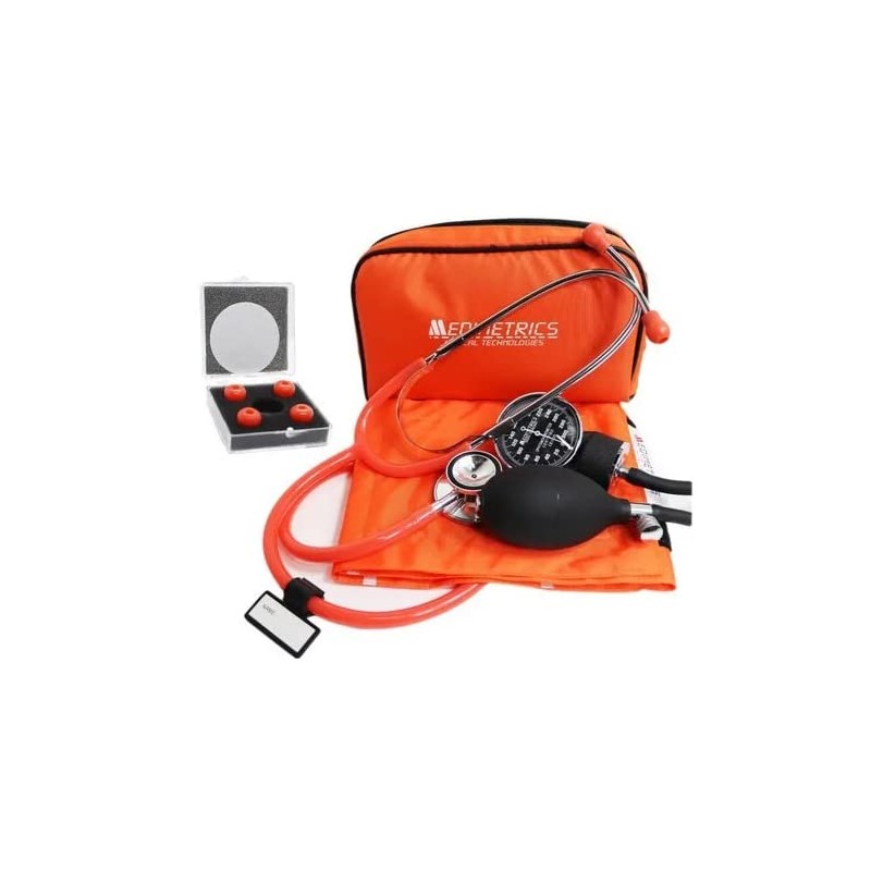 Kit Baumanómetro Aneroide + Estetoscopio Dúplex De Lujo (Naranja)