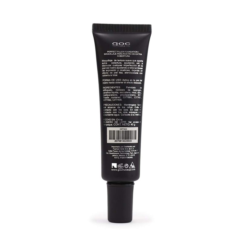 Maquillaje liquido, Perfect Filler Foundation, GOC, Extra cobertura, Acabado matte