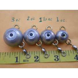 Unbranded 16 PCS. FLUKE EAR BALL JIGS CLEAR W/SILVER EYE & #3 SWIVEL 3,2,1-1/2,1 OZ 4 EACH