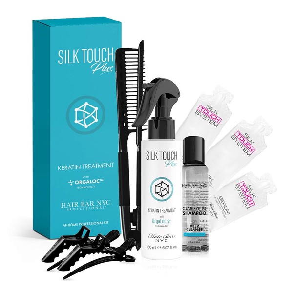 Hair Bar NYC DYI Silk Touch Plus Keratin Smoothing Treatment Home Kit - Vegan & Formaldehydee Free, Made in Italy (For All Hair Types) Up to 2 Applications, Lasts up to 5 months