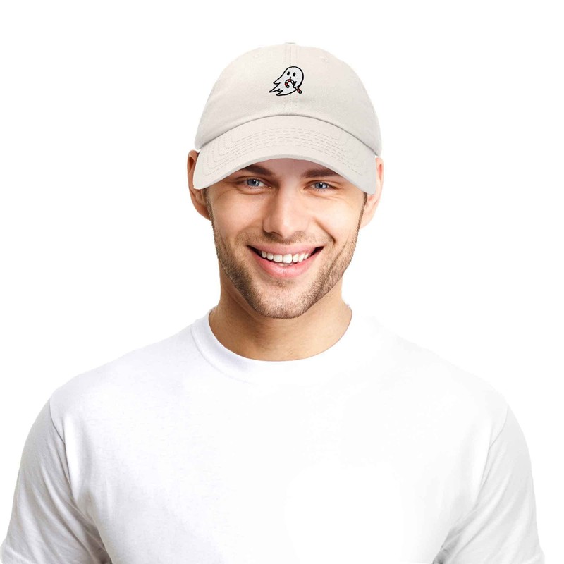 DALIX Embroidered Candy Cane Ghost Baseball Dad Cap in Beige