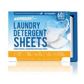 Free and Clear Laundry Detergent Sheets - 120 Loads Unscents Fragrance-Free, Paraben-Free, Plastic-Free, Compact, Liquidless for all Washing Machines, Travel & Home Hypoallergenic