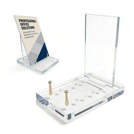 Clear Display Stand with Adjustable Gold-Toned Pegs, Picture Stands for Table, Acrylic Holder for Photographs, Postcards, Invitations, Ideal for Home Office Wedding Party Decor