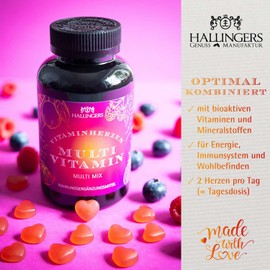 Hallingers Multi Vitamin - Vitamin Hearts 120 Vegan Gummies Vitamin A C D E B6 B12 Folic Acid Biotin Panthotenic Acid Zinc Iodine (Tin) - Easter Gifts Easter Basket Easter Eggs & Easter Decoration