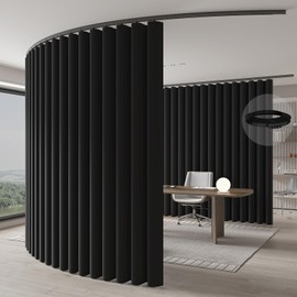 JILRON Room Divider Curtain Ceiling Curtain Track Set for Blackout and Privacy (Black Curtain + Black Track) 106" W x 106" L -1 Piece