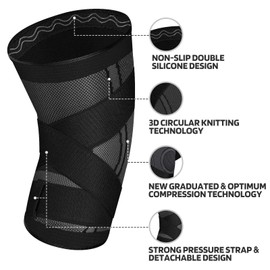 Knee Sleeve, knee Support for women and men with Removable Adjustable Straps, Premium Knee Compression Sleeve and Knee Brace for Arthritis Pain, Running, Cross Training