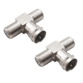 RLECS 2PCS 30x20mm F Type RG6 Coaxial T Connector TV Splitter Zinc Alloy Head Coaxial Cable Splitter F Male to 2F Female 3 Way