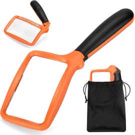 Magnifying Glass with Light, Folding Handheld Magnifying Glass for Reading, 3X LED Large Rectangle Lighted Magnifier with Brightness Dimmable, Books Magnifier for Seniors, Low Vision Gifts for Elderly