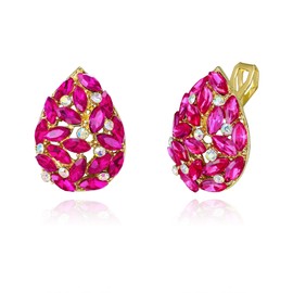 Clearine Clip-On Earrings Sparkle Rhinestones Marquise Cluster Drop Crystal Earring for Women, Wedding Party Prom Jewellery Hot Pink Gold-Tone