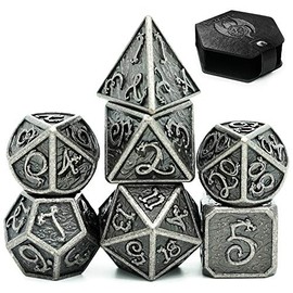 World of Dice Metal Dice Set Dragon Dice - Iron - Pen & Paper Dice Set Made of Metal, 7-Piece Polyhedral Set, for Dungeons and Dragons, DSA, Cthulhu, etc.