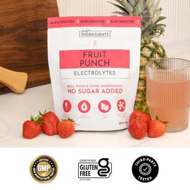JUST INGREDIENTS Fruit Punch Electrolytes mezcla de bebida hidratante de 30 porciones con agua de coco, sal marina y minerales traza favorece la...   