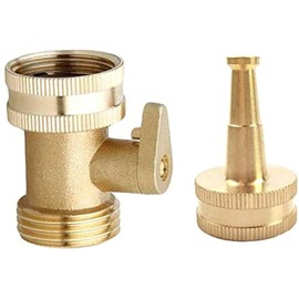 cozyou Heavy Duty Brass Jet Sweeper Sprayer Nozzle with Garden Hose Shut Off Valve Connectors