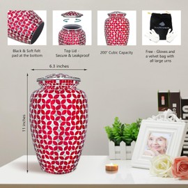 NANIURN Red Urns for Human Ashes Adult Man & Female, Mosaic Glass Cremation Urn for Ashes Adult Male & Women, Hand Made Funeral Urn, Decorative Tiles Create a one of a Kind Work of Art - Large Urns