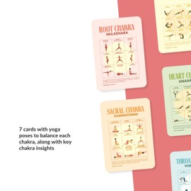 Holistic Atelier Chakra Yoga Cards Set, 7 Illustrated Cards with Poses and Description, A6 Size in a Drawstring Bag