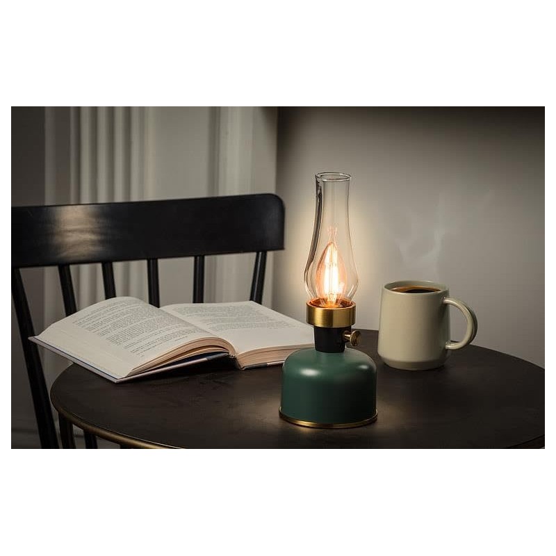 Abbott Collection Green Lantern LED Lamp with Chimney, Portable Table