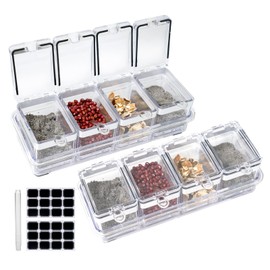 TANEMUDO 4 Set Acrylic Seasoning Organizer Box Set with Lids and Spoons, 16 Pcs Seasoning Rack Spice Pots for Salt Sugar Cruet Kitchen Cooking Organizer Clear Storage Containe Spice Containers