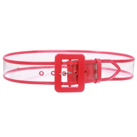 Women's 2" Wide Color-Trimmed Patent Leather Transparent Jelly Clear Belt, Red | L/XL - 40"