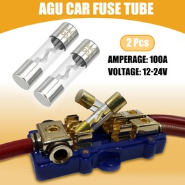 Partuto 2 Pcs 10x38mm 0.39x1.50 Inch 100A Universal AGU Glass Fuse - Car Fuse Tube Power Safety Protect Glass Tube - Metal Silver Tone