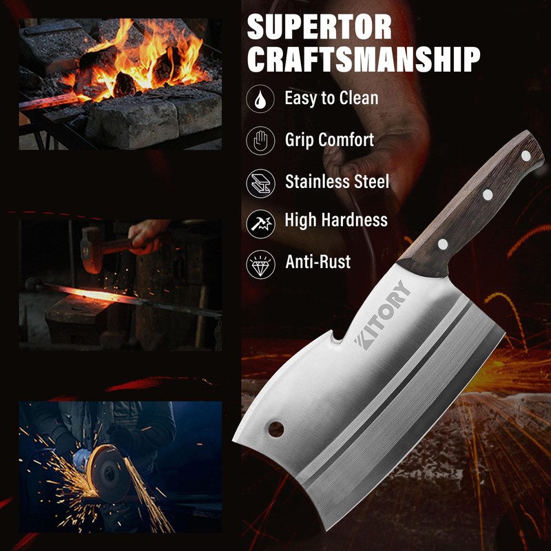 Kitory Meat Cleaver 7", Butcher Knife Bone Cutter Multi-Purpose Dual