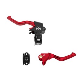 PJMTCUSTOM Red Easy Pull Hand Controls Clutch Brake Shift Levers with Clutch Handlebar Clamp Lever Brackets Compatible with Harley Davidson 96-2003 Sportster, 96-2014 Dyna Softail, Tourings