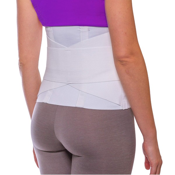 BraceAbility Women's Back Brace for Female Lower Back Pain - Lightweight Soft White Elastic Lumbar Compression Support Belt is Discreet Under Clothes for Ladies, Nurses, Walking (L)