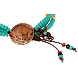 Buffalo Nickel Multi Strand Bracelet |Leather and Czech Glass Beads | Genuine Coin | One Size Adjustable |Women’s Fashion Jewelry