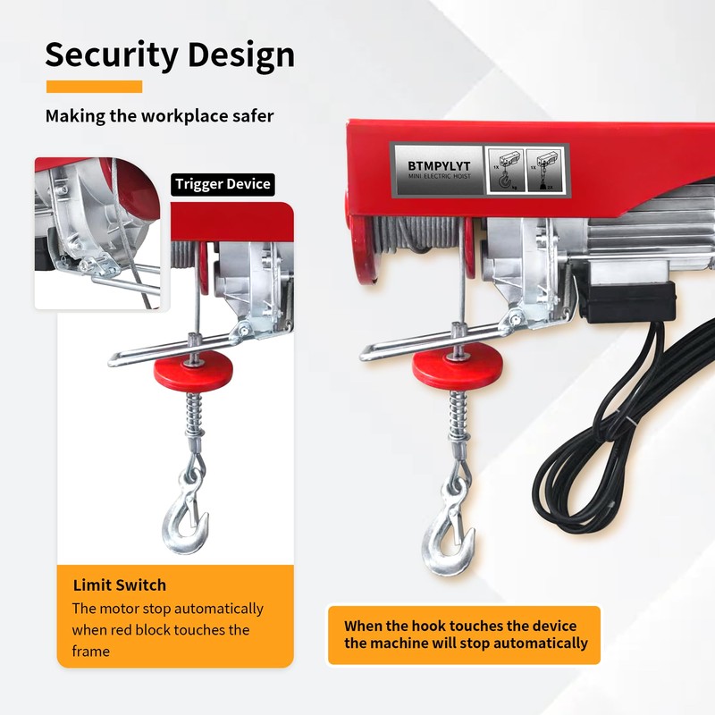 BTMPYLYT 110V Electric Hoist Winch 880 LBS Double Hook Lifting