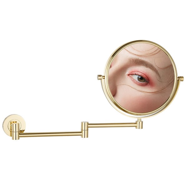 DOWRY 8-Inch Double-Sided Wall Mounted Makeup Mirror with 10x Magnification,14.4-Inch Extension,Gold Finish 1305J(8in,10x)