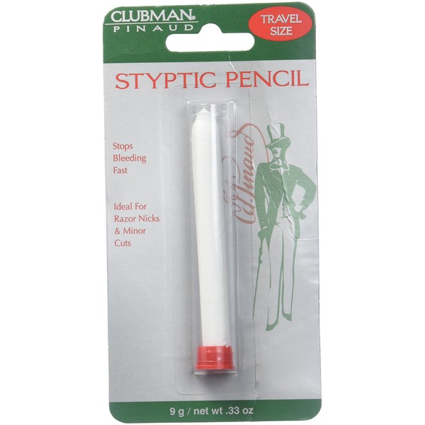 Clubman Pinaud Styptic Pencil Travel Size, Treat and Seal Shaving Cuts Instantly, Anti-hemorrhaging Stick, First Aid Device, White 0.33 oz