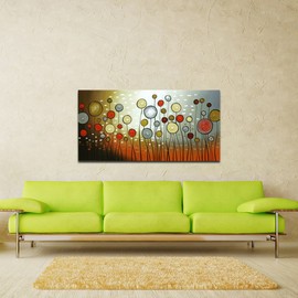 Wieco Art Extra Large Modern 100% Hand Painted Stretched and Framed Abstract Flowers Artwork Floral Oil Paintings on Canvas Wall Art Ready to Hang for Living Room Bedroom Home Decorations