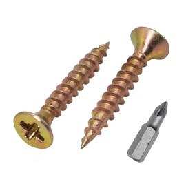 (Pack of 100) Yellow Zinc Plated Steel 3.5 x 20mm Wood Screws Chipboard Screws Universal Pozi Drive Screw Countersunk Head (100, 3.5 x 20mm)