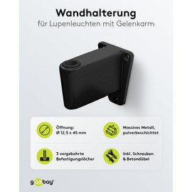 goobay 64991 Wall Mount for Magnifying Lamp, Work Magnifier, Table Lamp/Attachment for Magnifying Lamps, Desk Lamps, Cosmetic Lamps, Black