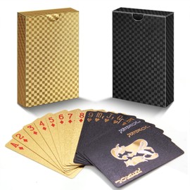 zidwzidwei Playing Cards, 2 Decks of Cards, Unique Cool Black Poker, Waterproof PET Plastic Playing Cards, Premium Card Deck, Standard Size for Children and Adults (Gold and Black)