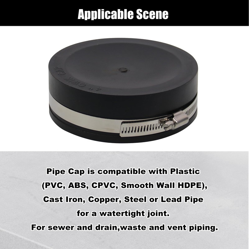 RULLINE 5" Flexible PVC Pipe Cap – w/Stainless Clamp, Black