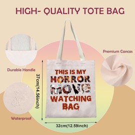 Horror Movie Canvas Tote Bag Spooky movie Lover Gift Horror Gift For Women This Is My Horror Movie Shopping Bag (WATCHING BAG ca)