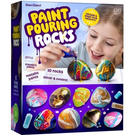 Dan&Darci Paint Pouring Rocks for Kids - Rock Painting Kit - Arts and Crafts for Kid Ages 8-12 - Craft for Girls 6 7 8 Year Old Girl - Birthday Christmas Gifts for Boys - Art Kits - Toys for Age 6-7