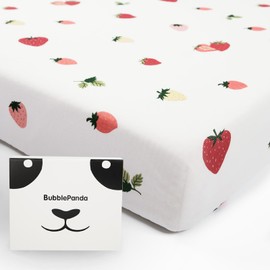 Okayinn BubblePanda Rayon Made from Bamboo Crib Sheets for Baby Boys Girls Neutral Soft Stretchy Fitted Crib Mattress Sheet Standard 52" x 28" (Strawberry)
