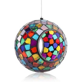 Yinns - Comedero de pájaros con mosaico para colgar, comedero de pájaros con vidrieras ovaladas, decoración de jardín al aire última intervensión, 6.5 pulgadas, color morado