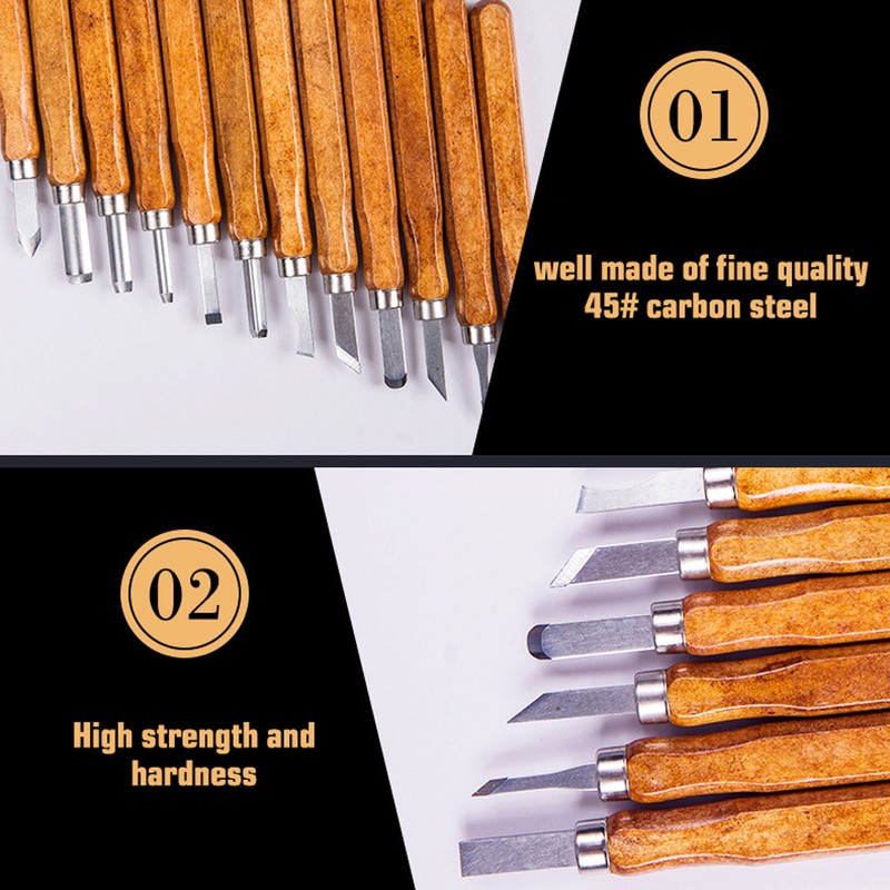 12pcs DIY Woodcut Cutter Sculpture Wood Carving Tools Woodworking Hobby