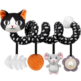 GKDOMS Baby Carseat Toy Black & White Rattle Spiral Hanging Activity Stroller Toy for Newborns Boys and Girls - Cat