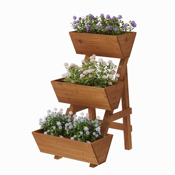 Dawnyard 3-Tiers Wooden Raised Garden Bed, Tiered Planter Box, Vertical