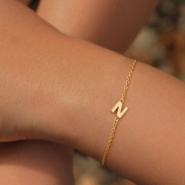 Turandoss Gold Initial Bracelets for Women Jewelry Gifts - 18k Gold Plated Letter N Initial Bracelet Dainty Gold Bracelets for Women Gold Jewelry Gifts for Women Bridesmaids Bracelets for Women Trendy