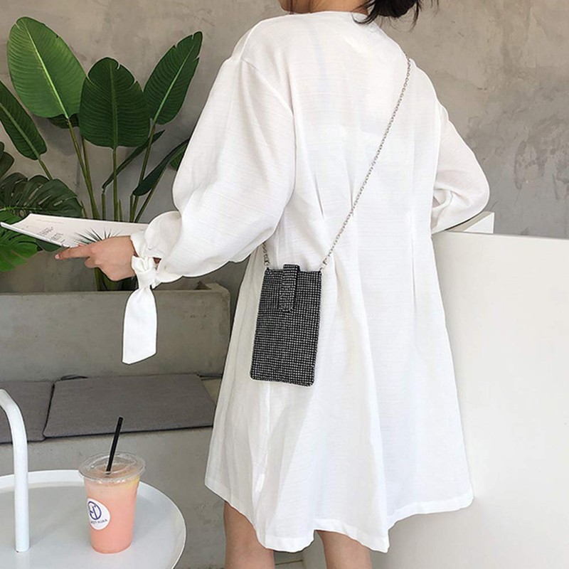 TENDYCOCO Vertical Cellphone Pouch Bag Mini Crystal for Women (Black),