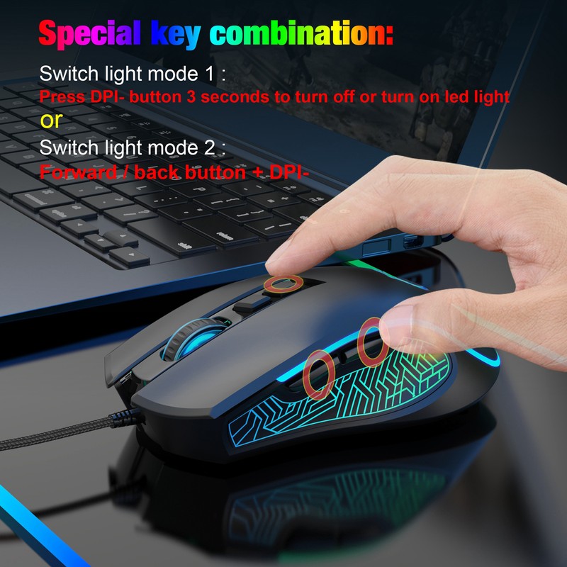 Gaming Mouse USB2.0 4 Adjustable DPI RGB Backlit Ergonomic Design