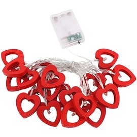 Operitacx Valentinstag Holzherz Lichterkette 20 Lichter LED Lichterkette Hängend Liebeslichter Lampe Batteriebetrieben Valentinstag Dekoration Für Geburtstag Hochzeit - Rot
