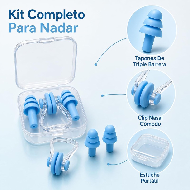 Tapones de Oídos y Pinza Nasal para Natación, Set de